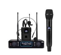Émetteur à double chemin Uhf Microphone sans fil avec ordinateur de poche + bodypack + revers + micro casque for l'église de karaoké youtube