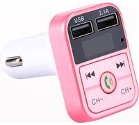 Emetteur voiture 5.0 Fm compatible Bluetooth Récepteur audio sans fil Appels mains libres 2.1a Lecteur Mp3 Double chargeur rapide Usb Rose