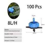 émetteurs d'égouttement à compensation de pression goutteurs réglables Micro connecteurs pour l'irrigation goutte à goutte de pelouse de jardin - Type 8L 100Pcs