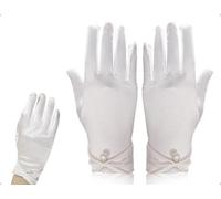 Emezddo Gants,gants de mariée courts et élégants en satin extensible,utilisés pour mariages,dîners d'opéra,danses,représentations sur scène,mascarades,carnavals (blanc, 23 cm)