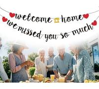 Emezddo Lot de 100 guirlandes de bienvenue à la maison,décoration chaleureuse de bienvenue à la maison, bannière « Tu nous as tellement manqué », pour décoration de pendaison de crémaillère(noir)