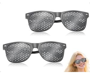 Emezddo Lot de 2 lunettes à sténopé, confortables et à branches pliables, pour une amélioration temporaire de la clarté de l'image, comme aide optométrique et outil de diagnostic (Noir)