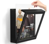Emfogoo 1 Pièces Meuble Vinyle, Ouverture sur Le Mur Avant, Bois Cadre Photo Vinyle pour Présenter Les Disques Poster, pour Exposer Les Pochettes de Disques Vinyles 12x12(Noir Épais)