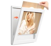 Emfogoo 1 Pièces Meuble Vinyle, Ouverture sur Le Mur Avant, Bois Cadre Photo Vinyle pour Présenter Les Disques Poster, pour Exposer Les Pochettes de Disques Vinyles 12x12 (Blanc Mince)