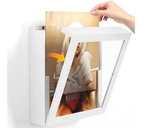 Emfogoo 1 Pièces Support Mural Vinyle, Ouverture sur Le Mur Avant, Bois Cadre Photo Meuble Vinyle pour Présenter Les Disques Poster, pour Exposer Les Pochettes de Disques Vinyles 12x12(Noir Épais)