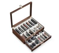 Emfogoo 2 Étages Coffret Poignard, Bois Boîte Présentation Poignard pour 17 à 23 Couteaux de Poche, Grande Vitrine à Couteaux avec Vitre Supérieure en Verre Véritable, pour Collection, Cadeau (Noyer)