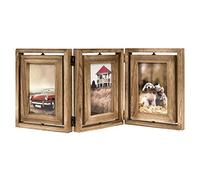 Emfogoo Cadre photo 10 x 15 cm, triple pliable, cadre photo de table en bois, double affichage pivotant à plusieurs photos, en verre haute définition verticalement Collage sur la table (marron