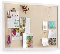 Emfogoo Grand tableau d'affichage avec lin - En liège - 60 x 45 cm - Avec cadre en bois - Pour cuisine, bureau, école, maison, chambre d'enfant - Décoration murale à suspendre - Tableau en liège avec