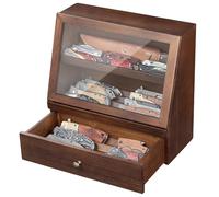Emfogoo Porte-couteaux en bois - Vitrine pour couteaux pliants de 22 à 30 cm - Avec tiroir - Support de collection pour couteau pliant - Décoration de la maison (noyer)