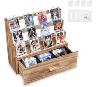 Emfogoo Présentoir Carte à Collectionner, 3 Étages Boite de Rangement Carte avec Tiroir Personnalisé, Porte-carte et Séparateurs, pour Yu-Gi-Oh!/Magic/Sports et Cartes Graduées(Marron Vintage)