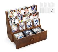 Emfogoo Présentoir de Carte à Collectionner, 3 Étages Bois Boite de Rangement Carte avec Tiroir Personnalisé, Porte-cartes et Séparateurs, pour Sports et Cartes Graduées Collection(Noyer)
