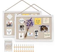 Emfogoo Tableau en liège 2 pièces 40 x 30 cm, liège mural avec 20 points, tableau de messages suspendu avec cadres en bois pour la maison, le salon, la cuisine, le bureau, l'école (blanc)