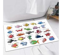 EMFSLA Tapis De Bain Antidérapant,Tapis Moelleux en Microfibre,Beaucoup de Poissons de Dessin animé,Absorbant l'eau,Lavable en Machine,40x60 CM