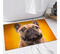 EMFSLA Tapis De Bain Antidérapant,Tapis Moelleux en Microfibre,Chiot Bouledogue français sur Fond Jaune,Absorbant l'eau,Lavable en Machine,40x60 CM