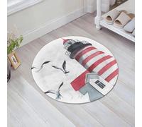 EMFSLA Tapis De Bain Antidérapant,Tapis Moelleux en Microfibre,Déco Appartement, Phare et mouettes sur la Plage Aide à la Navigation en Bord de mer A,Absorbant l'eau,Lavable en Machine,60x60 CM
