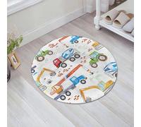 EMFSLA Tapis De Bain Antidérapant,Tapis Moelleux en Microfibre,Enfants dessinés camions de Construction Tracteur Pelle Grue bétonnière Doodle modèle sans c,Absorbant l'eau,Lavable en Machine,60x60 CM