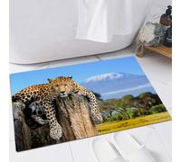 EMFSLA Tapis De Bain Antidérapant,Tapis Moelleux en Microfibre,Léopard Assis sur Un Arbre sur Fond de Mont Kilimandjaro,Absorbant l'eau,Lavable en Machine,40x60 CM