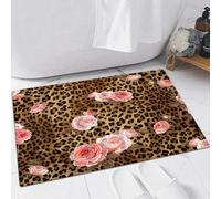 EMFSLA Tapis De Bain Antidérapant,Tapis Moelleux en Microfibre,Léopard Fleur Mignon Rose Rose Mélange Animal Sauvage Léopard Créatif Art Moderne,Absorbant l'eau,Lavable en Machine,40x60 CM