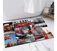 EMFSLA Tapis De Bain Antidérapant,Tapis Moelleux en Microfibre,Londres Big Ben Tower Bridge Drapeau Britannique Capitol Bus Rouge Boîte téléphonique Honor,Absorbant l'eau,Lavable en Machine,40x60 CM