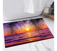 EMFSLA Tapis De Bain Antidérapant,Tapis Moelleux en Microfibre,Palmier, Plage Tropicale à l'ombre au Coucher du Soleil. Vagues de l'océan. Sérénité au Para,Absorbant l'eau,Lavable en Machine,40x60 CM