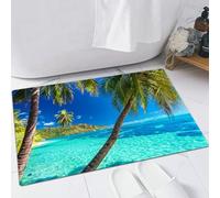 EMFSLA Tapis De Bain Antidérapant,Tapis Moelleux en Microfibre,Palmiers sur Une Plage Tropicale avec Une mer Bleue sur l'île de Moorea Tahiti,Absorbant l'eau,Lavable en Machine,60x90 CM