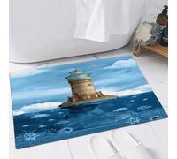 EMFSLA Tapis De Bain Antidérapant,Tapis Moelleux en Microfibre,Phare mouettes Oiseaux Architecture Poissons de récif Maritime sous l'eau,Absorbant l'eau,Lavable en Machine,60x90 CM