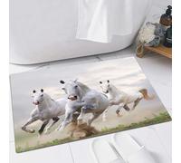 EMFSLA Tapis De Bain Antidérapant,Tapis Moelleux en Microfibre,thème Animal Trois Chevaux galopant sur Le Sable Blanc Courant sur l'herbe dans la poussière,Absorbant l'eau,Lavable en Machine,40x60 CM