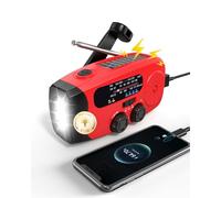 Emgykit Radio d'urgence à manivelle 086S - 2000 mAh/7400 mWh AM/FM/NOAA - Radio d'urgence à manivelle solaire avec 3 lampes de poche LED, fonction SOS pour urgences, camping - Rouge