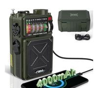 Emgykit Radio d'urgence à manivelle - 4000 mAh/14800 mWh AM/FM/WB/SW/NOAA Radio météo avec Bluetooth, lampe de poche, alarme SOS, alimentée par USB, manivelle et énergie solaire pour camping, urgence
