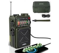 Emgykit Radio d'urgence R11 à manivelle - 4000 mAh/14800 mWh NOAA/SW/AM/FM, solaire/manivelle/chargement USB, récepteur Bluetooth/USB/lecture SD, avec boussole, lampe de poche, SOS pour camping et