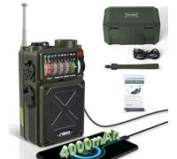 Emgykit Radio d'urgence R11 à manivelle - 4000 mAh/14800 mWh NOAA/SW/AM/FM, solaire/manivelle/chargement USB, récepteur Bluetooth/USB/lecture SD, avec boussole, lampe de poche, SOS pour camping et