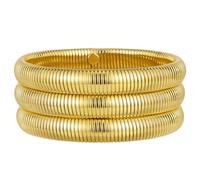 Emibele 3 Pièces Bracelets en Acier Inoxydable, Ensemble de Bracelet Empilable pour Femmes, Bracelets de Poignet Extensibles Superposés, Bijoux de Mains Exquis pour Fête Soirée Mariage, Or