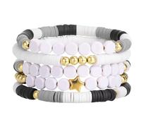 Emibele 5 PCS Bracelets d'Amitié, Bracelet de Poignet avec Mots, Chaîne de Poignet Élastique en Perles d'Argile pour Femmes Filles Adolescentes, Noir+Gris+Blanc+Or
