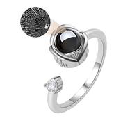 Emibele Bague Je t'aime en 100 Langues, Bague Ouverte Réglable en Forme de Fleur, Anneaux au Doigt d'amour en Cuivre avec Zircon Cubique, Accessoires de Bijoux pour Femmes Filles Adolescents, Argent