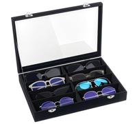 Emibele Boîte de Rangement pour Lunettes, Boite de Stockage à Lunettes avec 8 Grilles et avec Cloison Intérieure Amovible pour Ranger des Lunettes de Soleil, Bijoux, Montres, Colliers, Noir