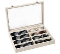 Emibele Boîte de Rangement pour Lunettes, Boite de Stockage à Lunettes avec 8 Grilles et avec Cloison Intérieure Amovible pour Ranger des Lunettes de Soleil, Bijoux, Montres, Colliers, Beige