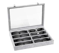 Emibele Boîte de Rangement pour Lunettes, Boite de Stockage à Lunettes avec 8 Grilles et avec Cloison Intérieure Amovible pour Ranger des Lunettes de Soleil, Bijoux, Montres, Colliers, Gris