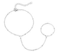 Emibele Bracelet Chaîne Main pour Femmes, Chaîne Main Délicate Superposée Avec Bague Doigt, Acier Inoxydable Sans Ternir Bracelet Argent pour Femmes, Bijou Adjustable Anniversaire Saint-Valentin