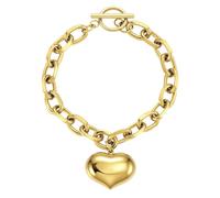 Emibele Bracelet Porte-Charme cœur Doré pour Femme, Acier Inoxydable Plaqué Or 18K inaltérable avec Fermoir OT et Pendentif cœur épais, Cadeaux pour la Saint-Valentin et la Fête des Mères pour Elle