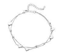Emibele Bracelet pour Femmes, Bracelet de Poignet Superposé à Breloques en Forme de Cœur, Chaine à Main d'Amour avec Perles, Bijoux de Poignet Exquis pour Mères Filles Adolescents, Argent