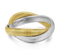 Emibele Bracelets Torsadés pour Femmes, Bracelet à 2 Couches en Acier Inoxydable Plaqué Or 18K, Bracelets de Poignet Extensibles Flexibles, Bijoux de Mains Exquis pour Fête Soirée Mariage, Or & Argent