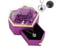 Emibele Collier avec Rose Préservée, Chaîne de Cou avec Pendentif de Cœur de Je t'aime en 100 Langues, Bijoux de Cou Exquis pour Femmes Filles Mères Anniversaire Fête de Saint-Valentin, Violet