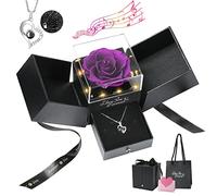 Emibele Collier en Argent Sterling S925 + Véritable Rose, Collier pour Femmes avec Lumière, Chaîne de Cou Romantique avec Pendentif de Je t'aime en 100 Langues en Forme de Cœur, Noir+Violet+Argent