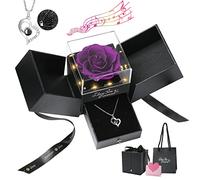 Emibele Collier en Cuivre Plaqué Or + Véritable Rose, Collier pour Femmes avec Lumière, Chaîne de Cou Romantique avec Pendentif de Je t'aime en 100 Langues en Forme de Cœur, Noir+Violet+Argent