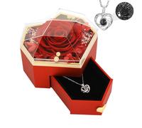 Emibele Collier + Véritable Rose, Collier pour Femmes, Chaîne de Cou Romantique avec Pendentif en Forme de Cœur, Accessoires de Bijoux pour Filles Dames