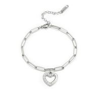 Emibele Cœur Bracelet pour Femmes, Acier Inoxydable Sans Ternir Argent Bracelet avec Charme Cœur, Ajustable Fermoir à Crustacé Argent Chaîne Main, Bijou Romantique Amour Cadeau pour Femmes