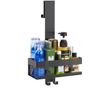 Emibele Étagère de Salle de Bain en Acier Inoxydable, 1 Couche, Noir | à Suspendre en Acier Inoxydable, Serviteur de Douche avec Crochets, Étagère de Toilette Sans Perçage Antirouille