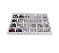 Emibele Organisateur de Bijoux, 24 Grilles Collier Pendentif Organisateur pour Montre, Anneaux, Boucles d'Oreilles, Bracelet, Affichage Vitrine pour Bijoux Stockage en Velours - Gris