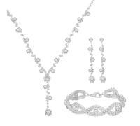 Emibele Parure de Bijoux pour Femme, Collier avec Pendentif en Cristal Strass, Bracelet à Maillons & Boucles d'Oreilles Élégants, Bijoux de Main Exquis pour Mères Filles Adolescents, Argent