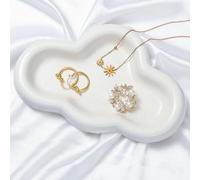 Emibele Plateau à Bijoux en Céramique, Porte-bijoux en Forme de Nuage pour Colliers, Bracelets, Boucles d'oreilles, Parfum, Vanité, Bol à Clés, Porte-bagues Mignon pour Maison, Blanc Mat